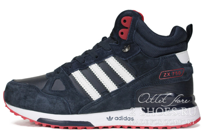 Кроссовки Adidas ZX 750 Mid Winter Blue White Red  синие