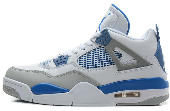 Кроссовки Nike Air Jordan 4 (IV) White Blue Grey 308497-141 белые, кожаные