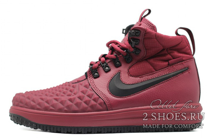 Кроссовки Nike Lunar Force 1 DUCKBOOT 17 Bordeaux Black 916682-601 бордовые, кожаные
