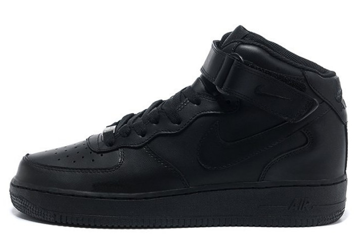 Кроссовки Nike Air Force 1 Mid Total Black Leather CW2289-001 черные, кожаные