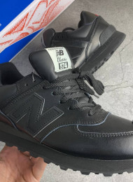 Кроссовки New Balance 574 full black Leather живое фото 3
