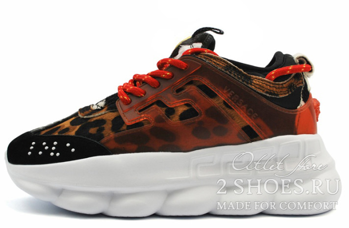 Кроссовки Versace Chain Reaction 2 Spotted Leopard  черные, оранжевые